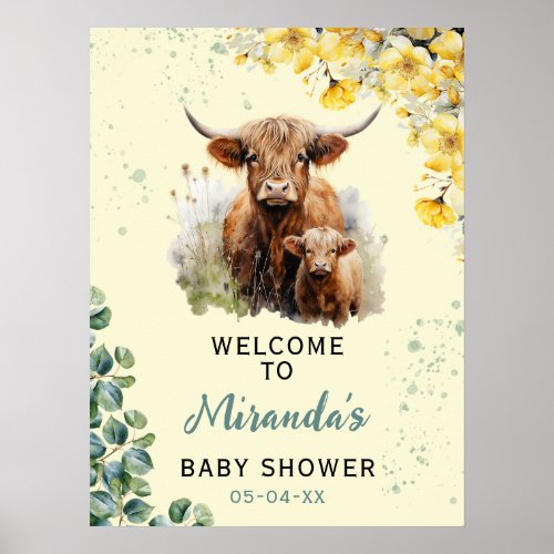 Welcome Highland Cow Baby Shower Poster