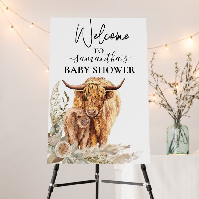  Welcome Highland Cow Calf Baby Shower Boho Foam Board (In Situ (Stand))