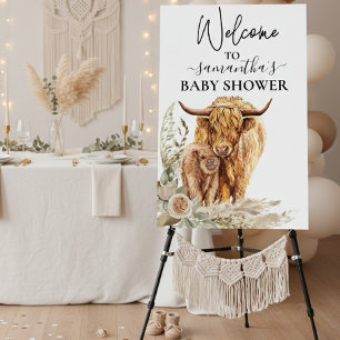 Welcome Highland Cow Calf Baby Shower Boho Foam Board