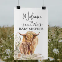 Baby Shower Highland Cow and Calf Watercolor Wrapping Paper