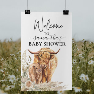  Welcome Highland Cow Calf Baby Shower Boho Poster