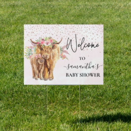 Welcome Highland Cow Calf Baby shower Pink Sign