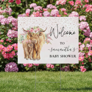 Welcome Highland Cow Calf Baby shower Pink Sign