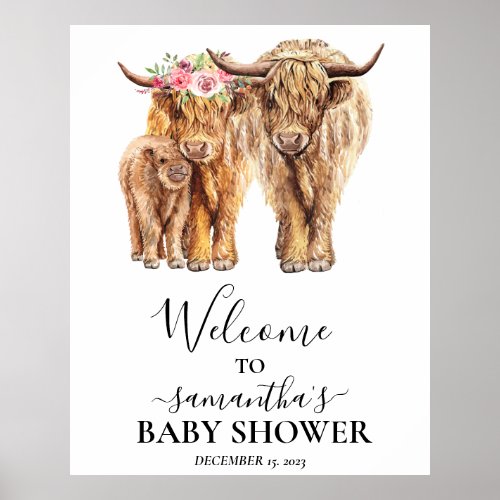  Welcome Highland Cow Couples Baby Shower  Poster
