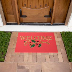 Welcome holly christmas guest doormat
