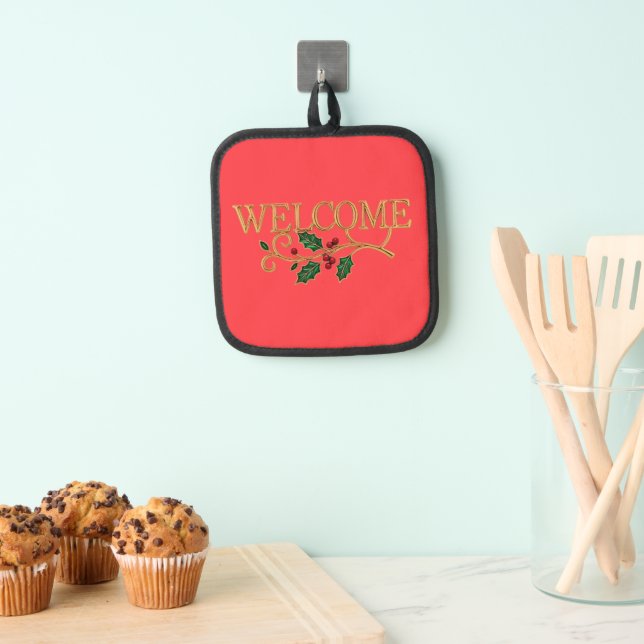 Welcome holly christmas guest  pot holder (Insitu(Hanging))
