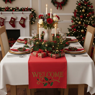 Welcome holly christmas guest  short table runner