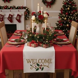 Welcome holly christmas guest short table runner