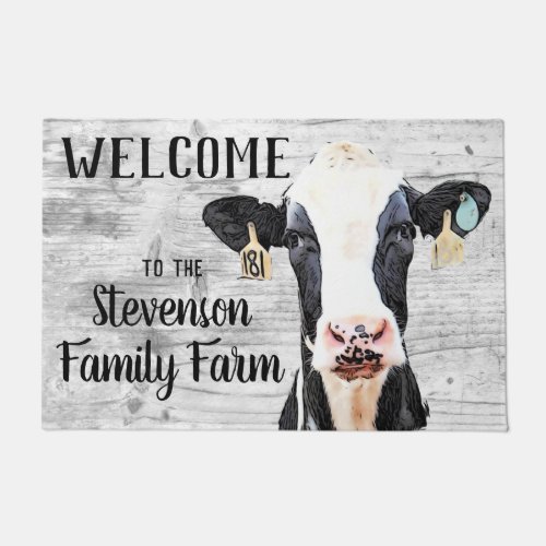 Welcome Holstein Cow Animal Family Farm Name Doormat