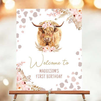 Welcome Holy Cow Highland Pampas Farm Birthday Poster by Anietillustration at Zazzle