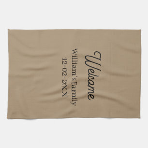 Welcome home add family name house inauguration kitchen towel