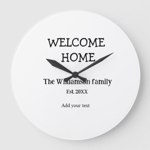 Welcome home add family name year date text person large clock