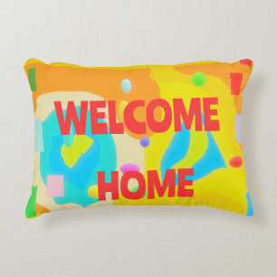 WELCOME HOME ART BY SIXSOX BRITE COLORS WITH LOGO  ACCENT PILLOW
