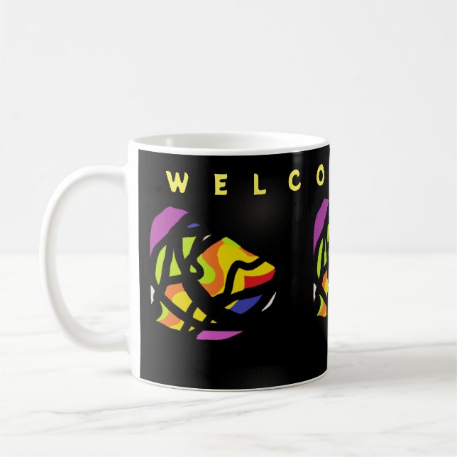 WELCOME HOME ART PATTERNS ON BLACK COFFEE MUG (Left)