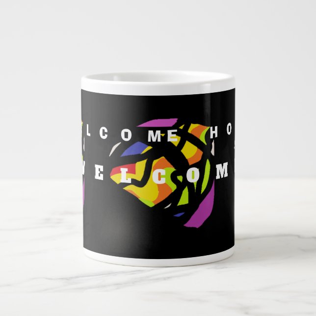 WELCOME HOME ART PATTERNS ON BLACK GIANT COFFEE MUG (Front)