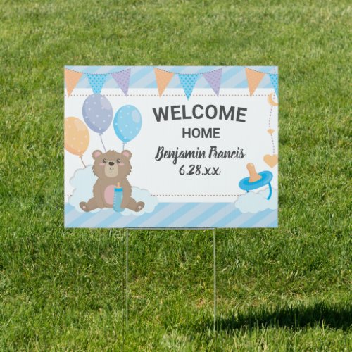 Welcome Home Baby Boy Cute Teddy Bear Yard Sign