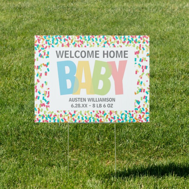 Welcome Home Baby Girl Boy Fun Sprinkles Yard Sign (Insitu)