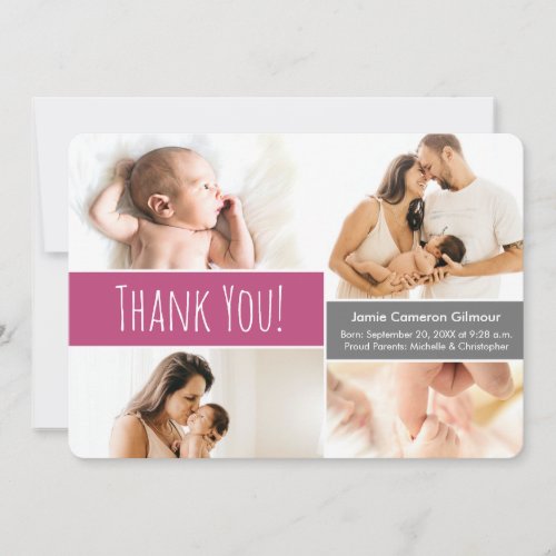  Welcome Home Baby Girl Photo Collage Pink Thank You Card