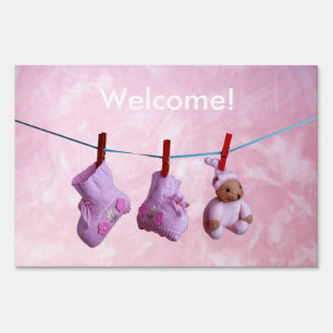Welcome home baby girl yard flag sign