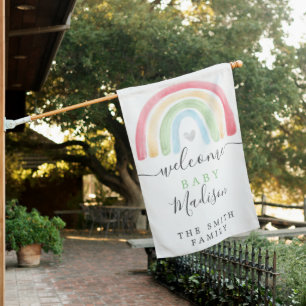 Welcome Home Baby Home Flag - Boho Rainbow