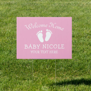 WELCOME HOME baby name yard sign with footprints