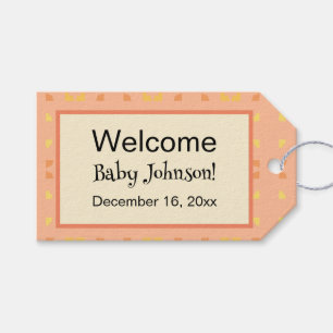Welcome Home Baby Peach Yellow Geometric Pattern Gift Tags
