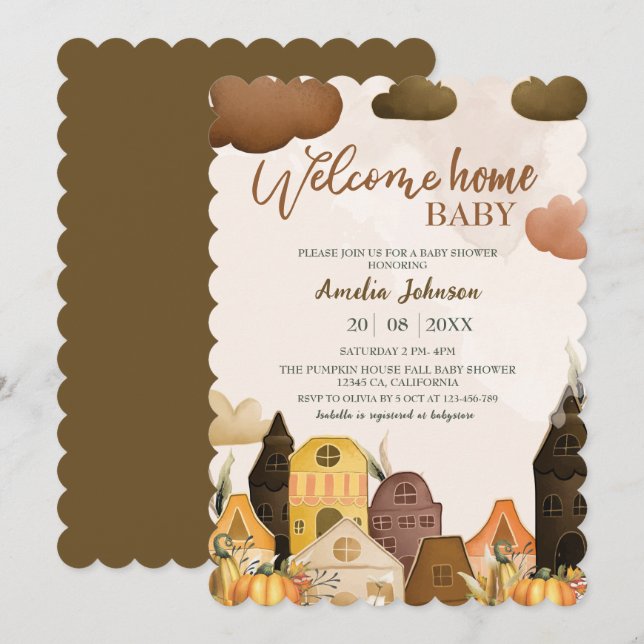Welcome home baby pumpkin Fall Baby Shower  Invitation (Front/Back)
