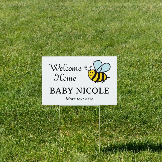 Welcome Home baby shower lawn sign with cute bee (Insitu)