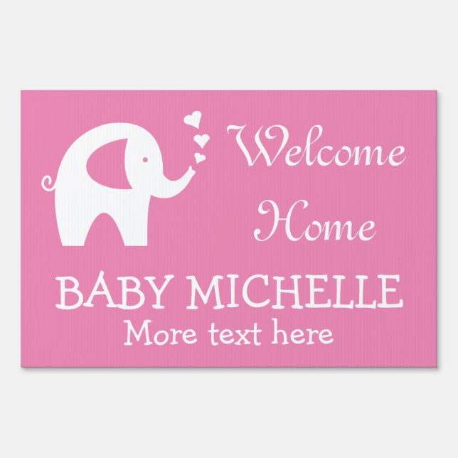 WELCOME HOME baby shower yard sign with elephant (Front)