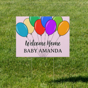 Welcome home baby sign with colorful balloons