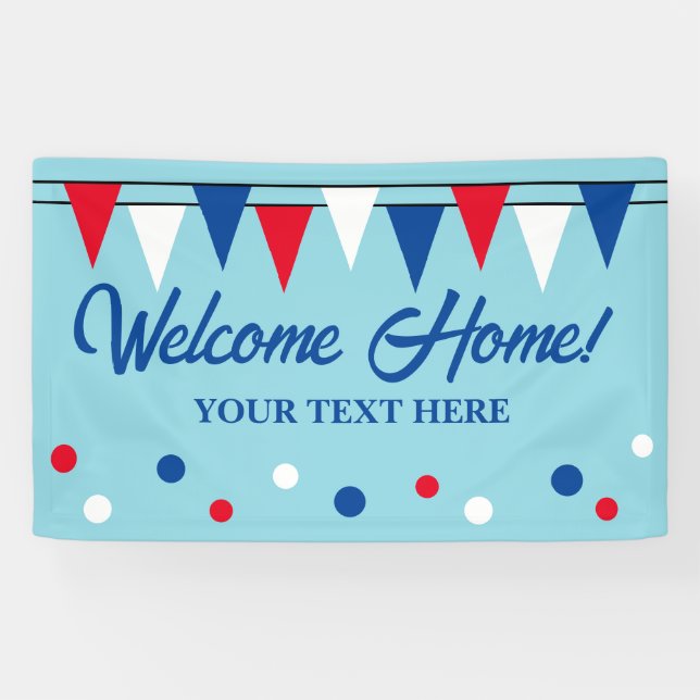 Welcome Home banner sign with colorful flags (Horizontal)