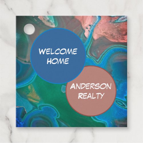 Welcome Home Blue Gemstone Realty Business Promo Favor Tags