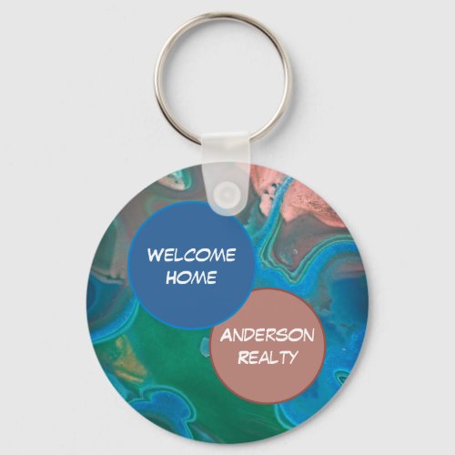 Welcome Home Blue Gemstone Realty Business Promo Keychain