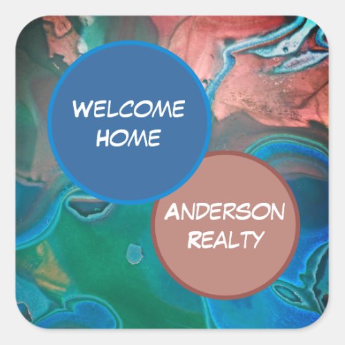 Welcome Home Blue Gemstone Realty Business Promo Square Sticker