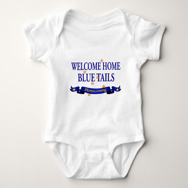 Welcome Home Blue Tails Baby Bodysuit (Front)