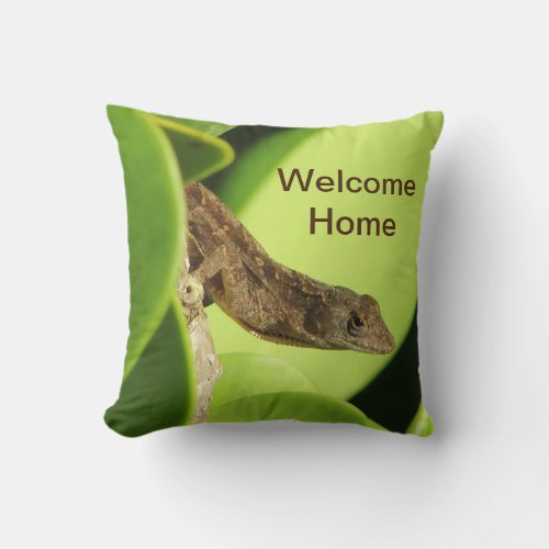Welcome Home Bright Leaves Reptile Small Gecko Throw Pillow