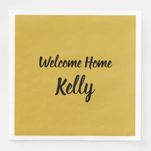 Welcome Home Brush Brushstroke Script Gold Paper Dinner Napkins