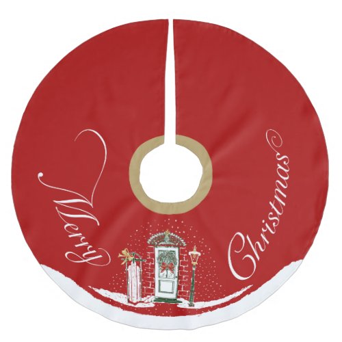 Welcome Home Christmas  Red Tree Skirt Brushed Polyester Tree Skirt