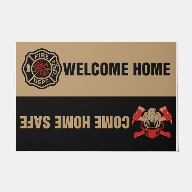 Welcome Home Come Home Safe Fireman Doormat (Front)