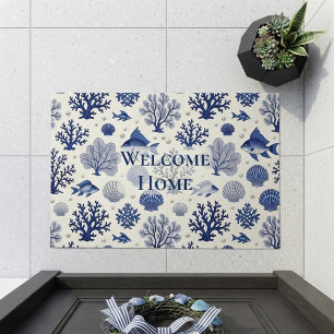 Welcome Home Coral Reef Ocean Coastal Decor Blue Doormat