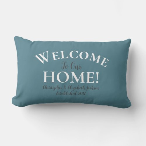 Welcome Home Custom Elegant Calligraphy Chic Teal Lumbar Pillow