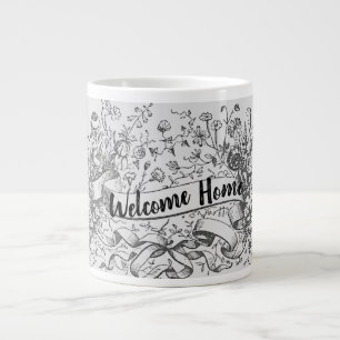 Welcome Home Custom Realtor Name Drawn Flowers Giant Coffee Mug