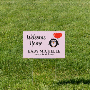 Welcome home cute baby girl cartoon yard sign