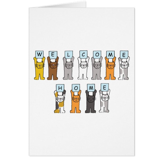 Welcome Home Cute Cartoon Cats Cards (Front)