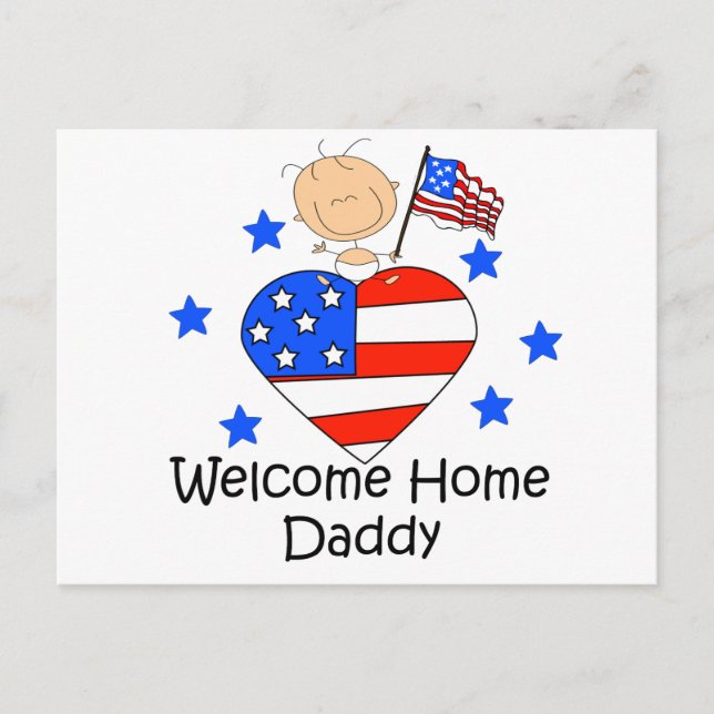 Welcome Home Daddy Stick Figure Baby Postcard (Front)