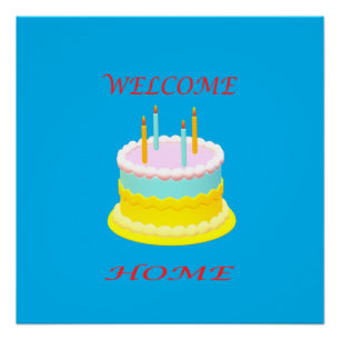 Welcome home deep marine blue with a cake poster