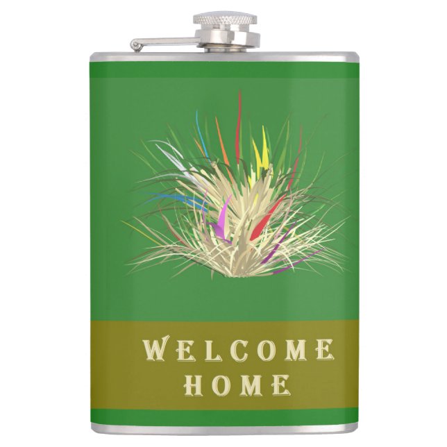 WELCOME HOME DESIGN EARTH COLORS TWO TONE GREEN FLASK (Front)