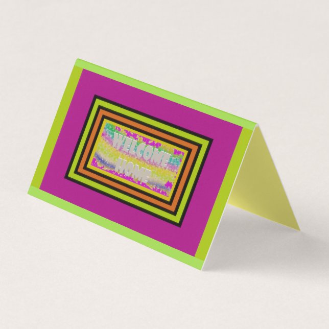 welcome home design purple green red bordered      business card (Front)