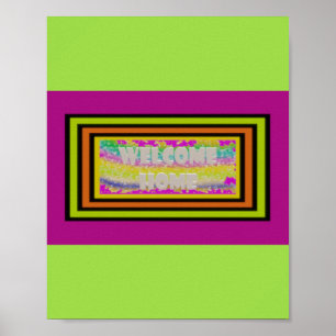 welcome home design purple green red bordered      poster