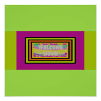 welcome home design purple green red bordered
